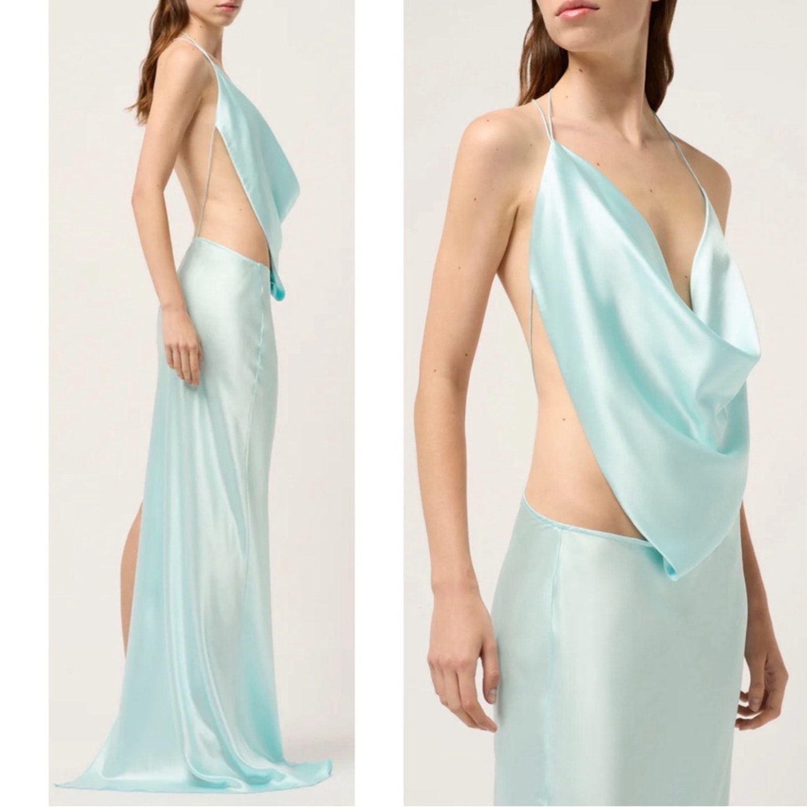 Michael Lo Sordo Iced Bias Draped Asymmetric Silk Maxi Dress In Blue Size 4 — image 4 of 8